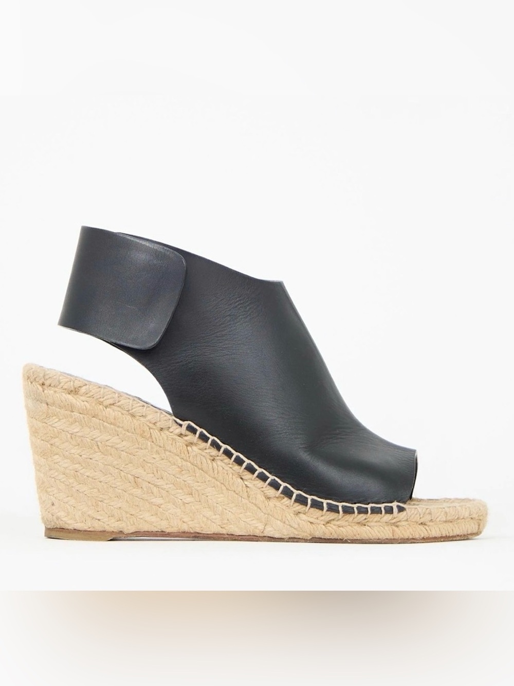 Celine Black Leather Espadrille Wedge Sandals
